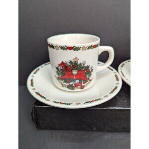 O'Christmas Tree Ten Strawberry Street Ltd Flat Cup and Saucer Set Lot of 2